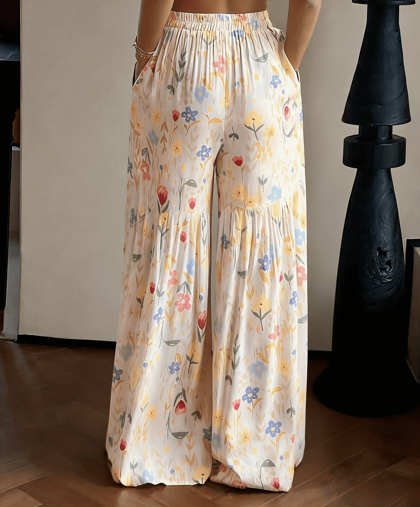 Boho Floral Wide-leg Pants Flare Tiered Trousers