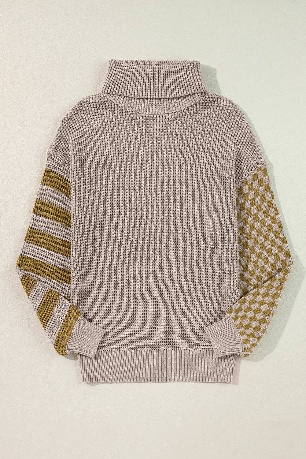 FB Stripe Checker Patchwork Turtleneck Sweater