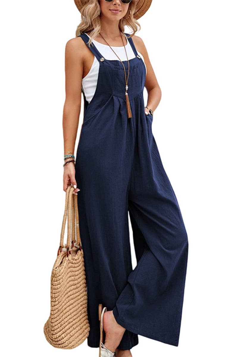 Mid-waist retro solid color loose casual fashion suspenders