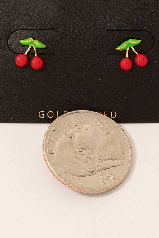 Gold Dipped Mini Cherry Stud Earrings