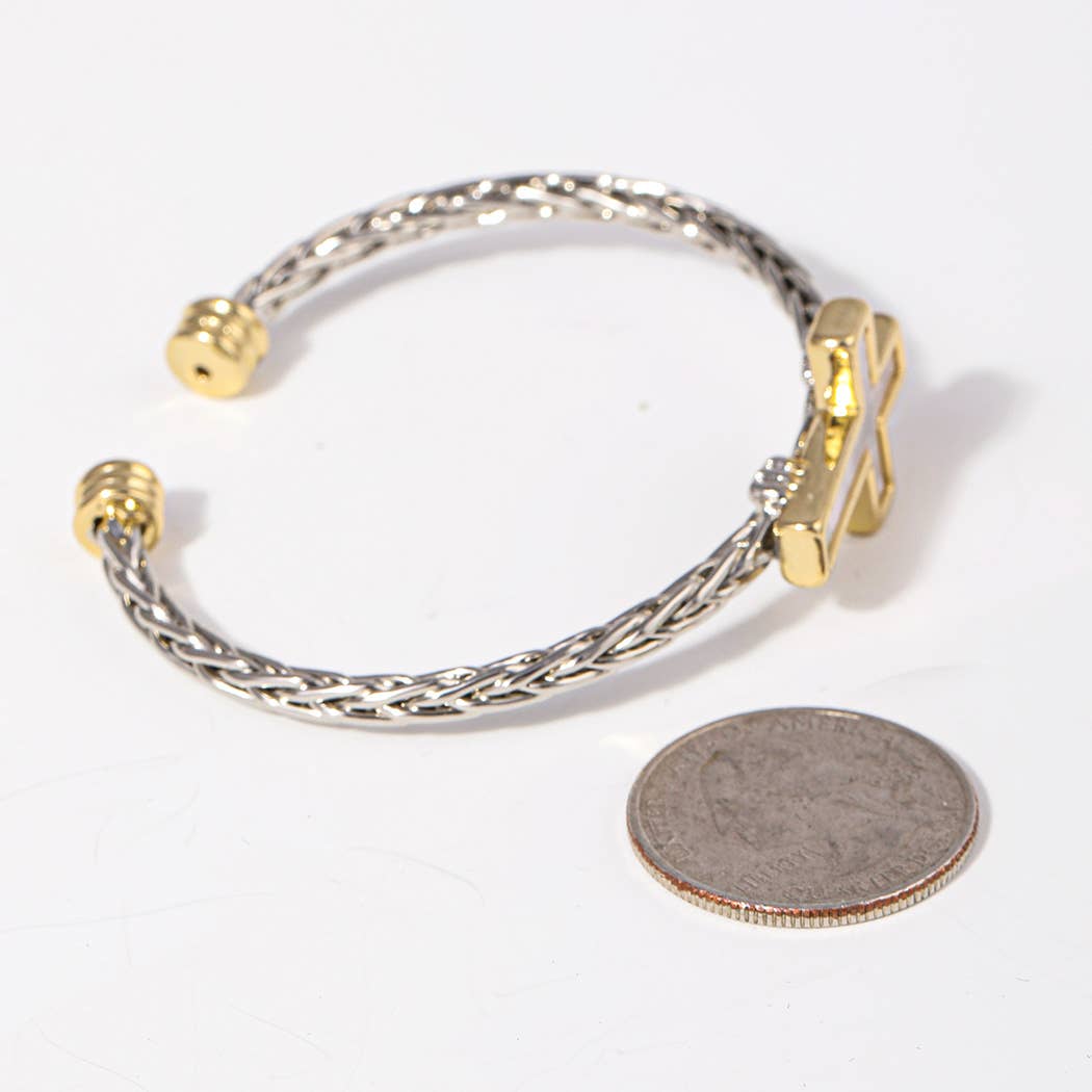 Two Tone Cross Braided Cuff Bangle Bracelet