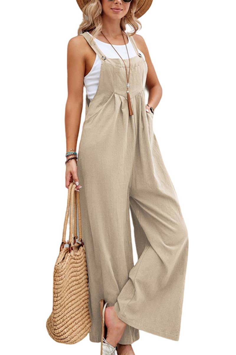 Mid-waist retro solid color loose casual fashion suspenders