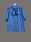 Tie-Neck Puff Sleeve Denim Blouse