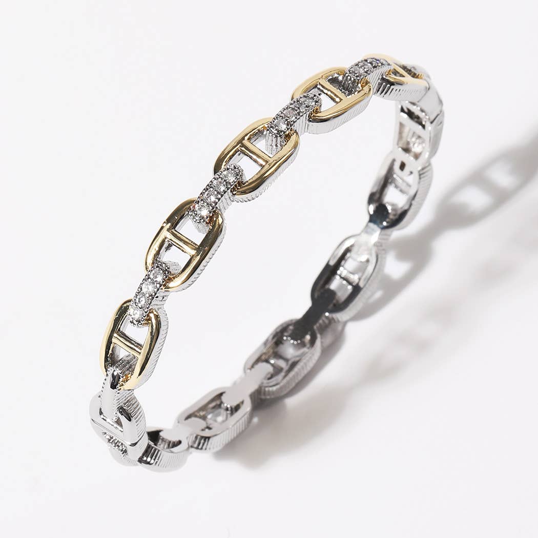 Two-Tone Linked Chain Design Gold Plated Bracelet