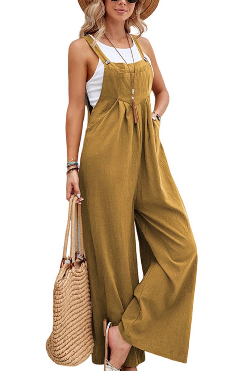 Mid-waist retro solid color loose casual fashion suspenders