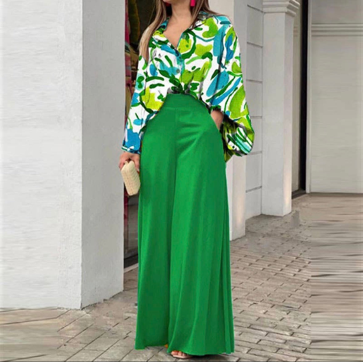 PRINTED SHIRT TROUSERS FASHION TWO-PIECE SET