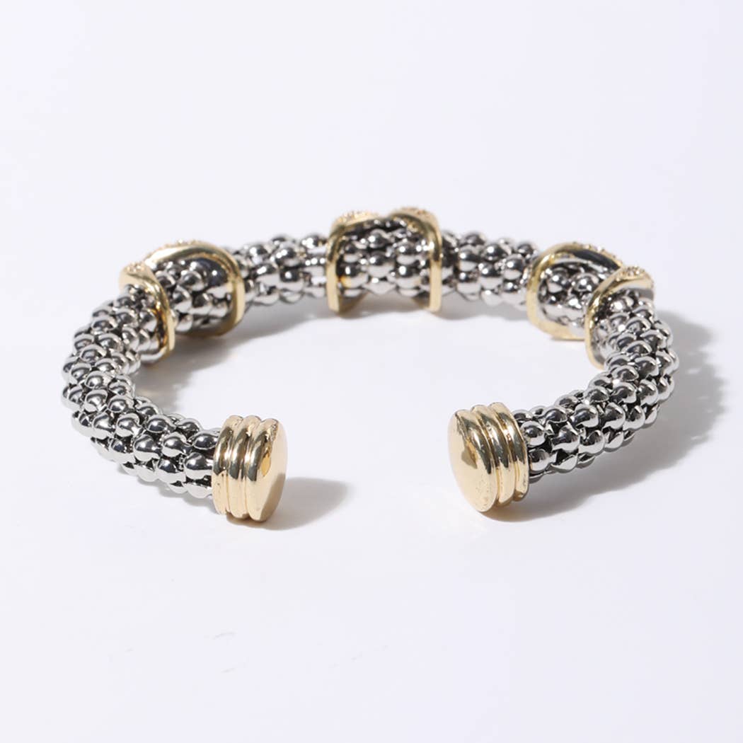 3 CZ Pave With X Accents Textured Cuff Bracelet