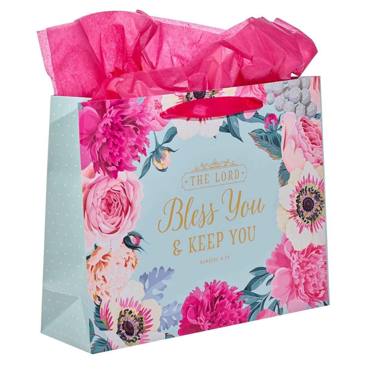 Bless You & Keep You Pink Floral Large Landscape Gift Bag