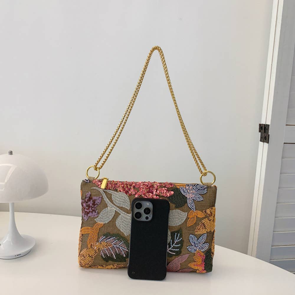 Embroidered Sequin Hand-held Chain Bag