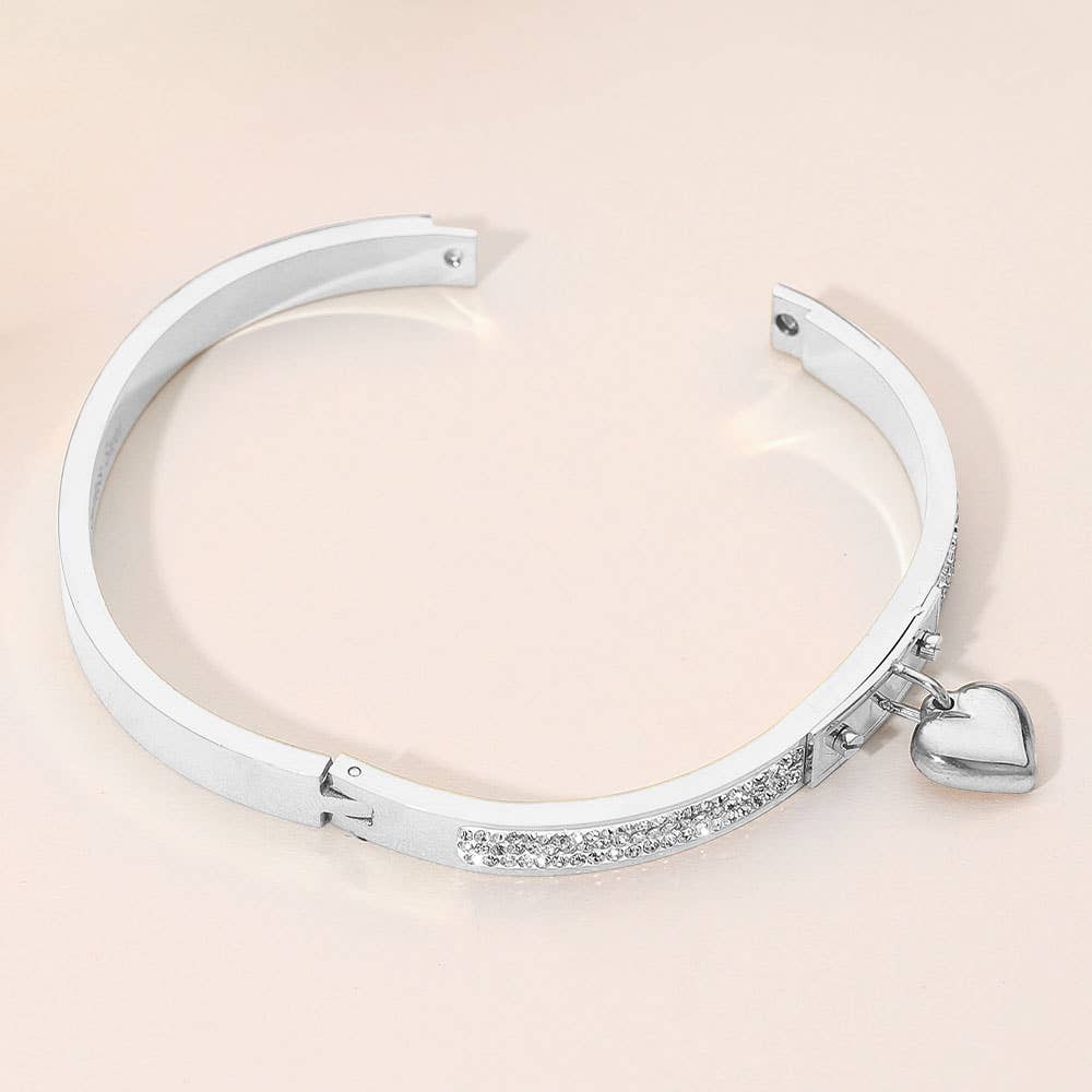 Heart Stone Paved Hinged Bangle Bracelet