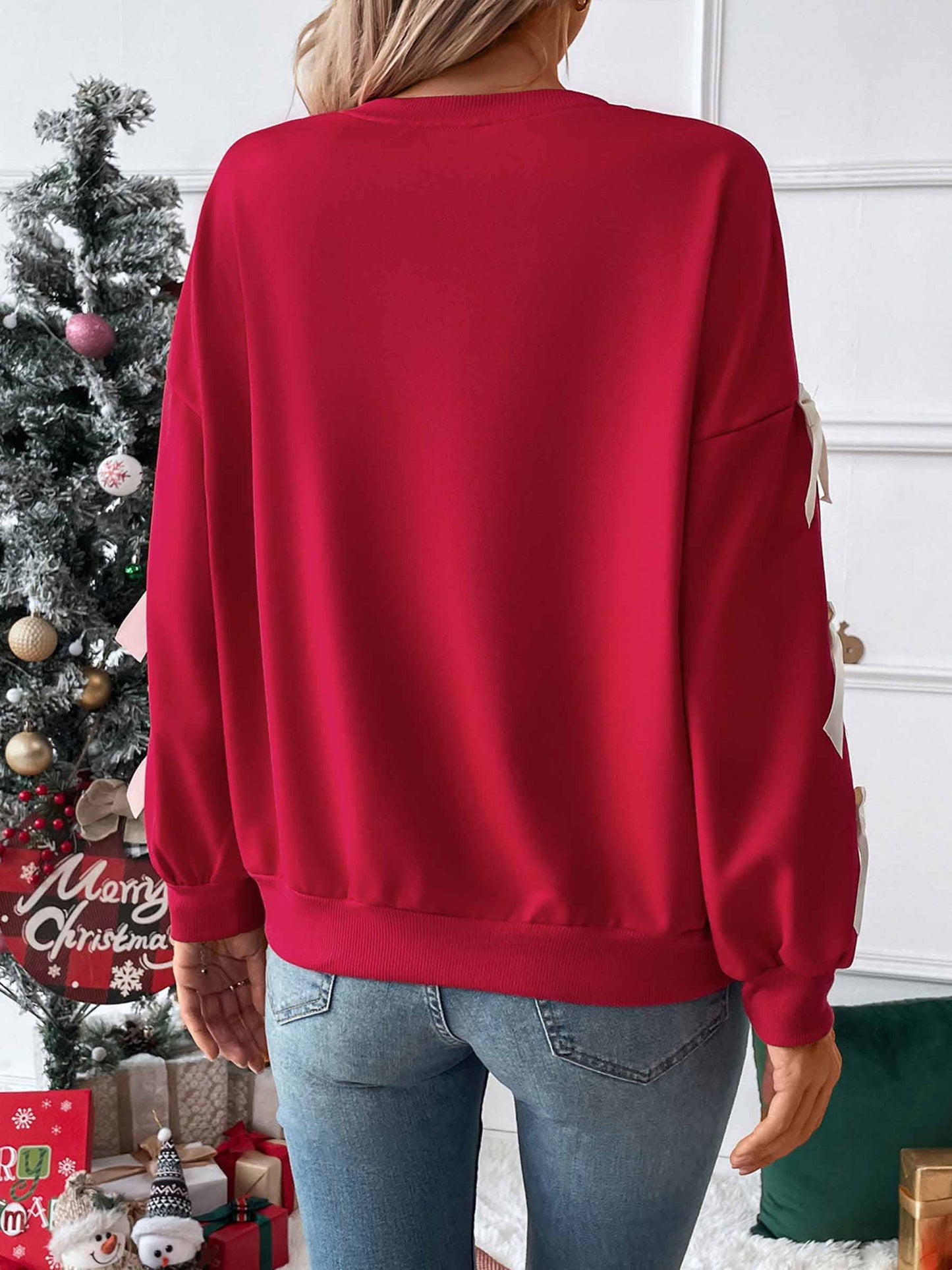 Round Neck Bow Red Christmas Hoodie