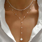 Layered Pearl Necklace Women Gold Y Lariat Choker Dainty