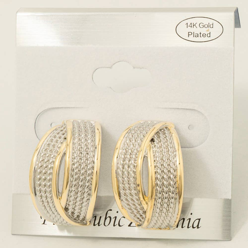 Earrings Gold Plated Two Tone Layered Band Hoop