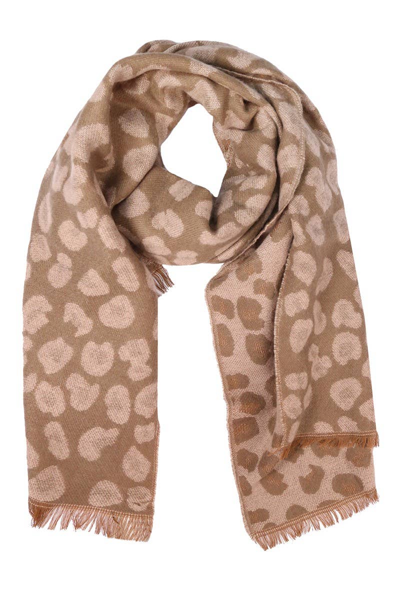 Leopard Pattern Reversible Cozy Scarf with Fringe