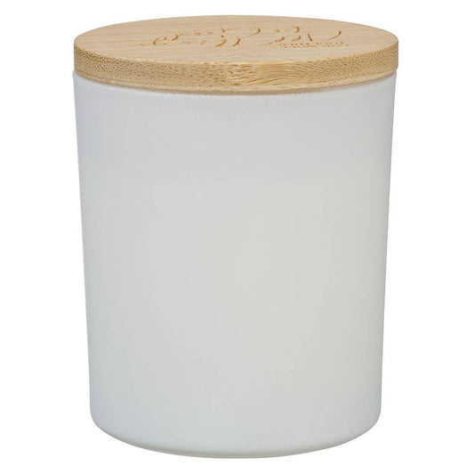 Glass Candle w/Bamboo Lid White God Works Rom. 8:28
