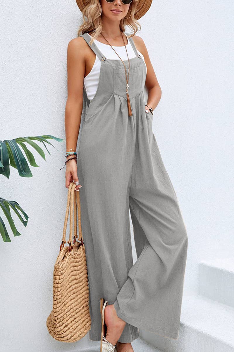Mid-waist retro solid color loose casual fashion suspenders