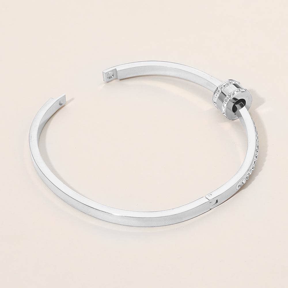 Stainless Steel CZ Pave Hinged Bangle Bracelet