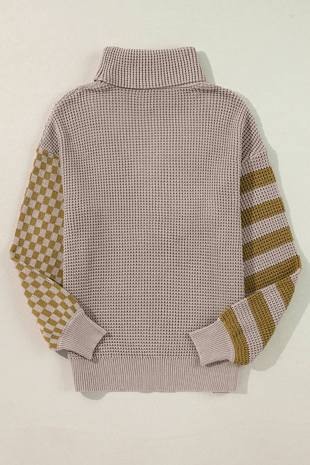 FB Stripe Checker Patchwork Turtleneck Sweater