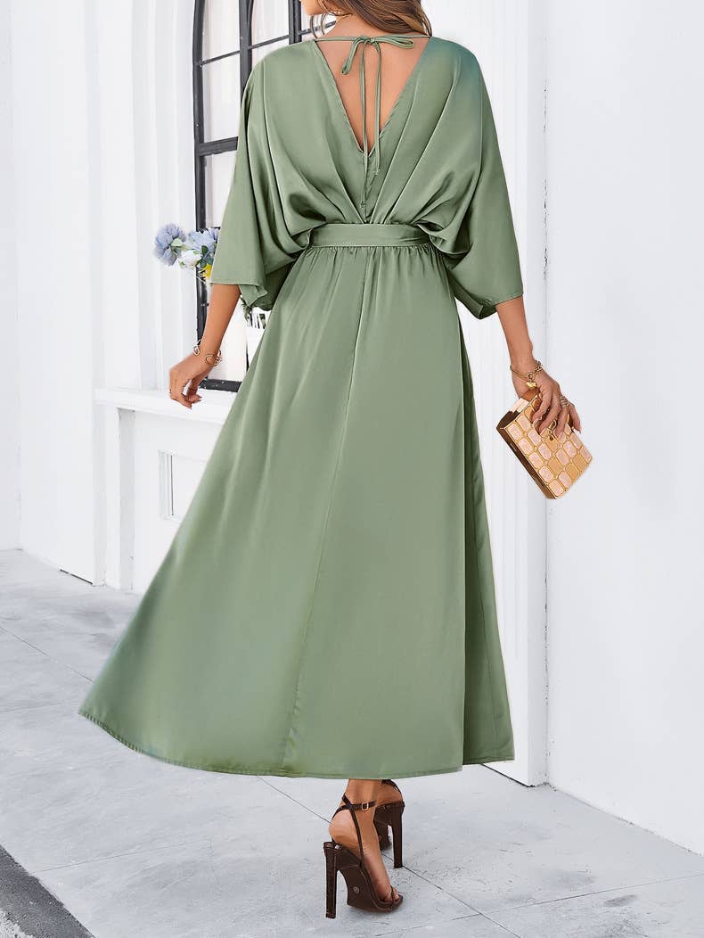 Satin Kimono Sleeve Maxi Dress