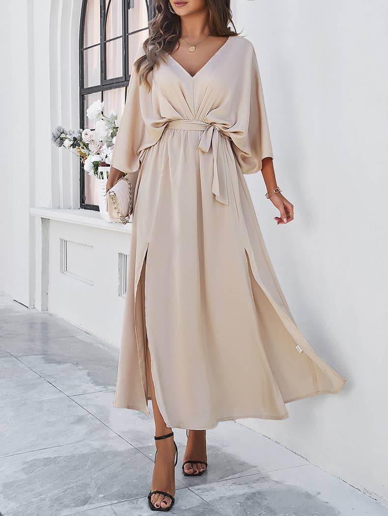 Satin Kimono Sleeve Maxi Dress