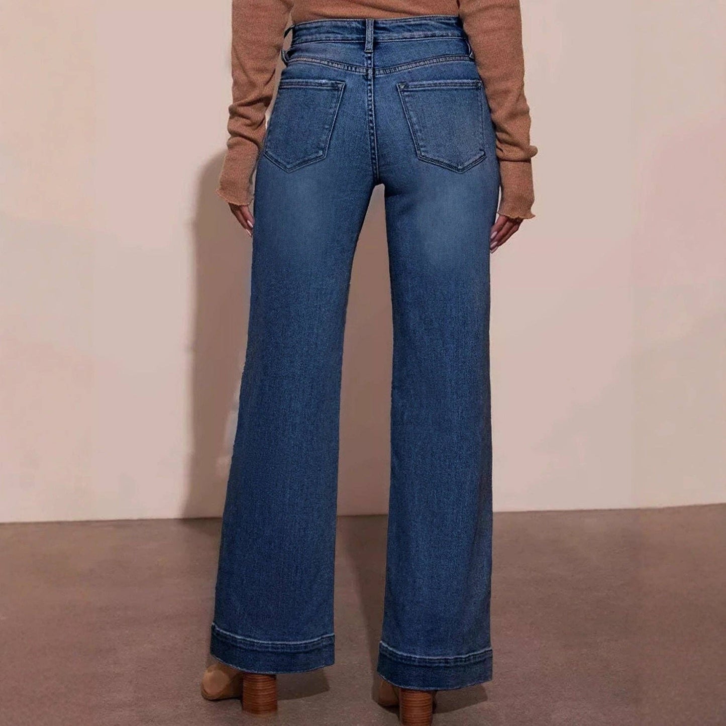 Women's Vintage High Rise Straight Leg Wide Leg Denim Pants: Light blue