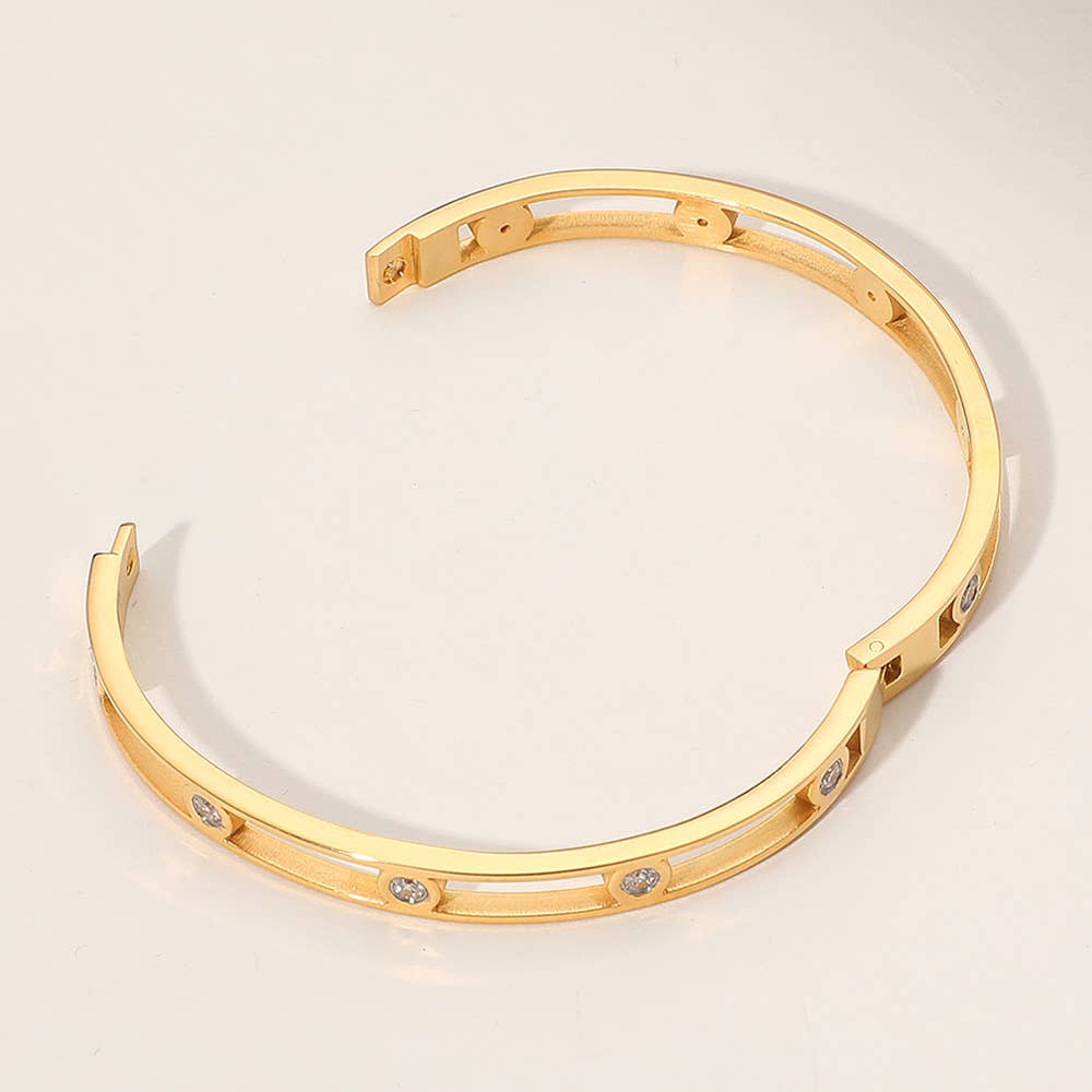 Stainless Steel Stone Bezel Hinged Bangle Bracelet