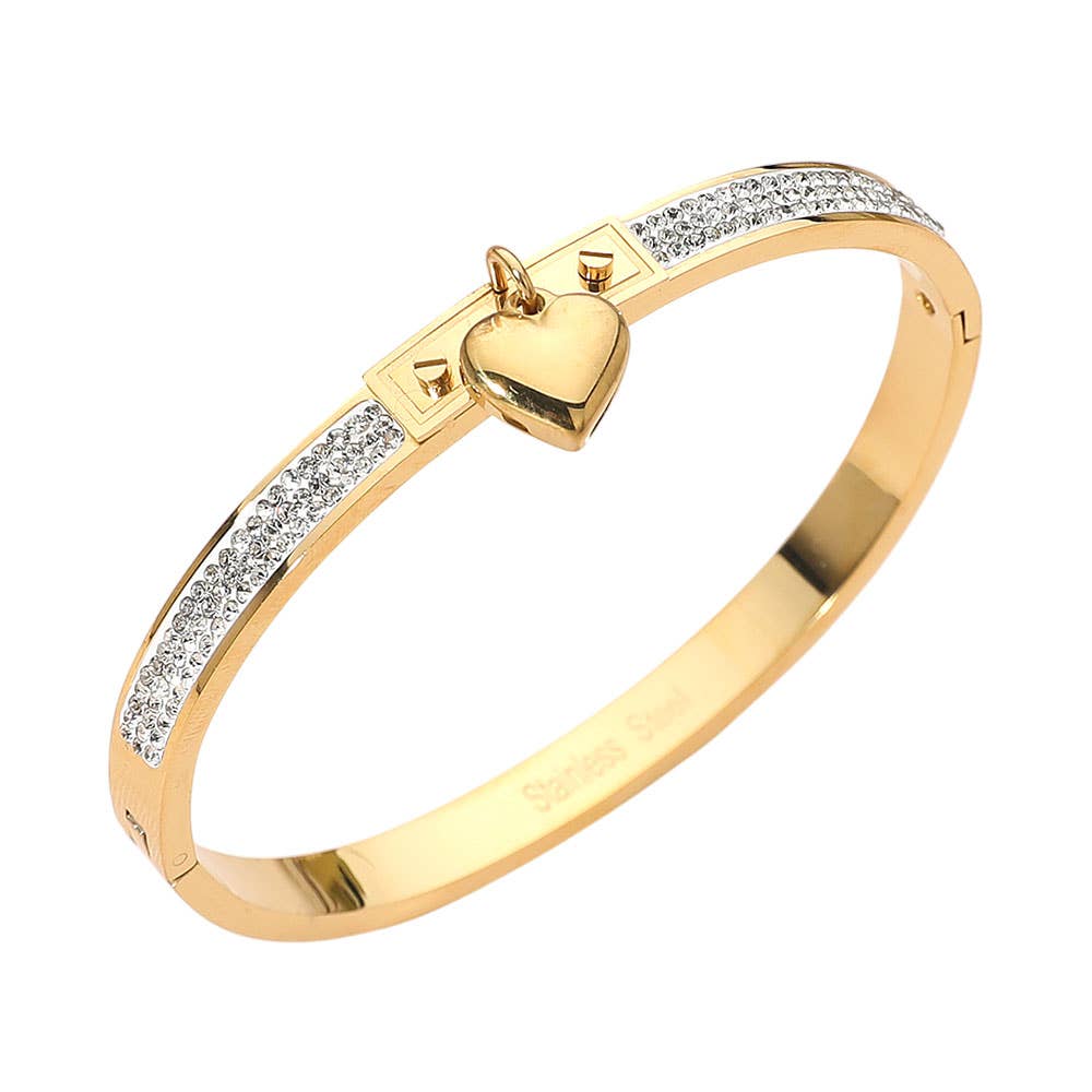Heart Stone Paved Hinged Bangle Bracelet