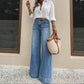 Vintage Washed High Rise Wide Leg Denim Jeans: Blue / M