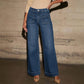 Women's Vintage High Rise Straight Leg Wide Leg Denim Pants: Light blue