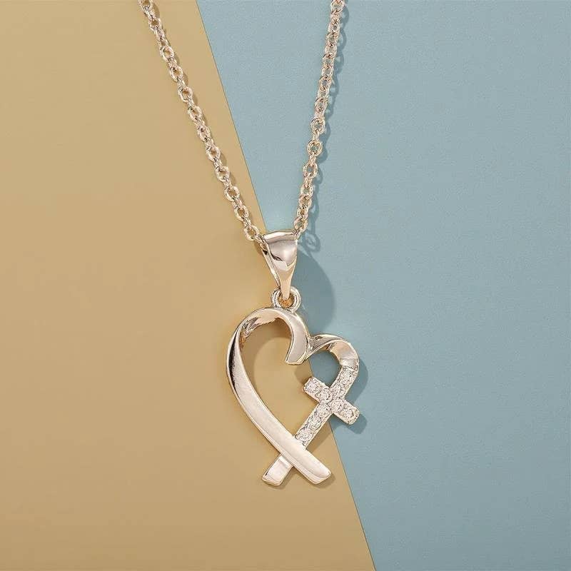 Heart Cross Pendant Necklace Christian Jewelry Gift Women