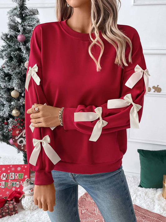 Round Neck Bow Red Christmas Hoodie