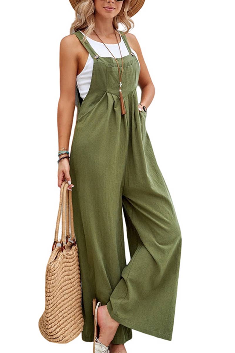 Mid-waist retro solid color loose casual fashion suspenders