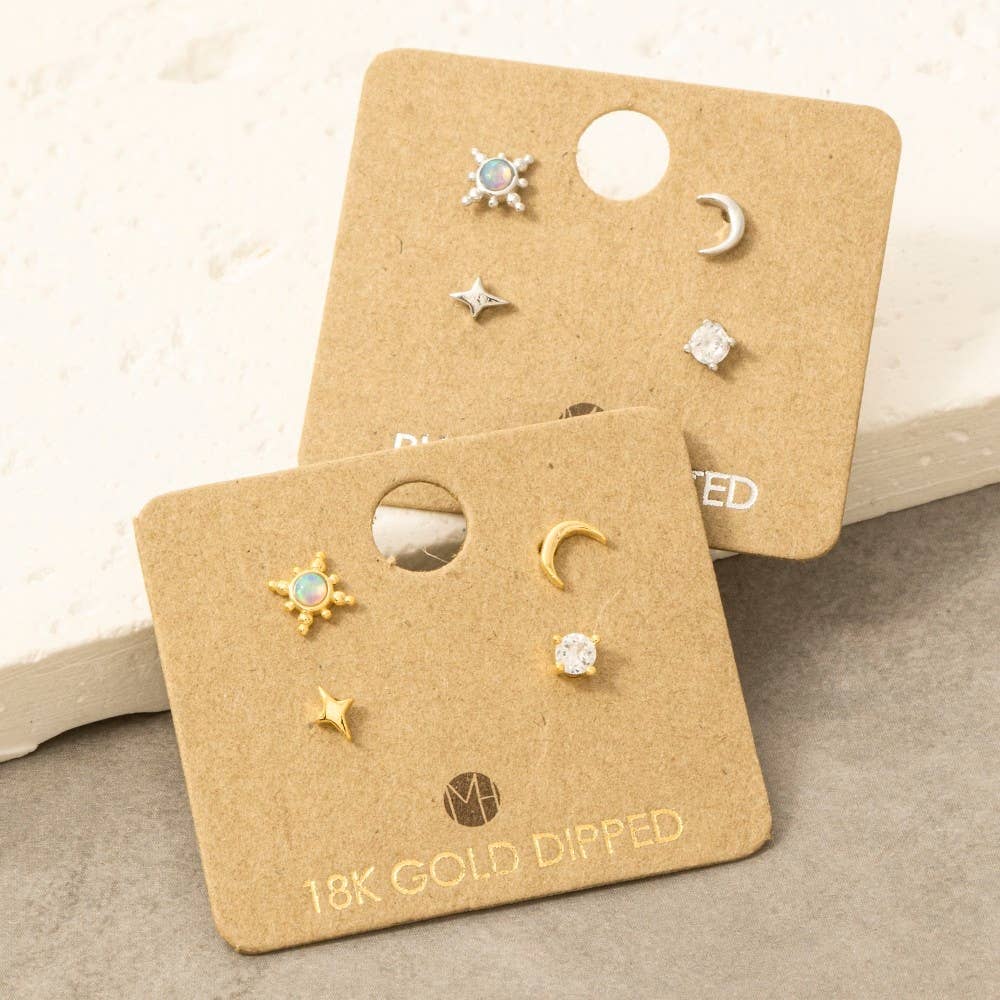 Star Moon Stud Earrings Set 4pc