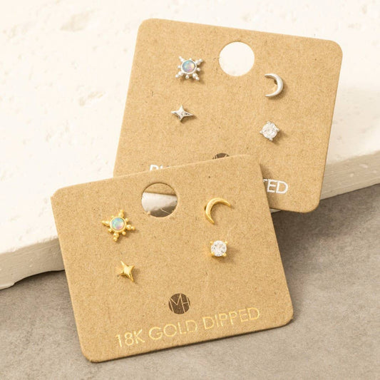 Star Moon Stud Earrings Set 4pc