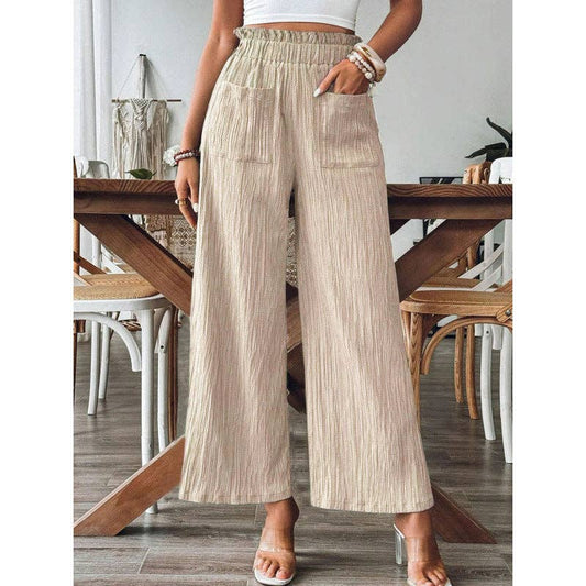 Women's Solid Color Casual Wide Leg Pants For Spring/Summer: Off white