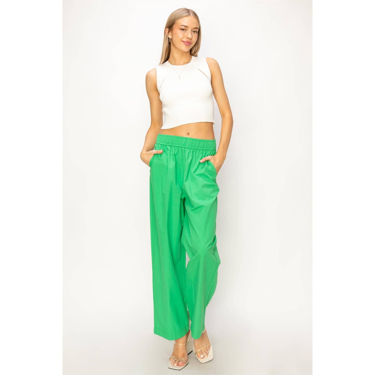 Poplin High Waist Wide Leg Pants