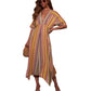 Summer Casual Resort-Style V-Neck Striped Dress: Picture color