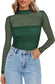 Mesh Sheer Half-Neck Plain Sexy Top