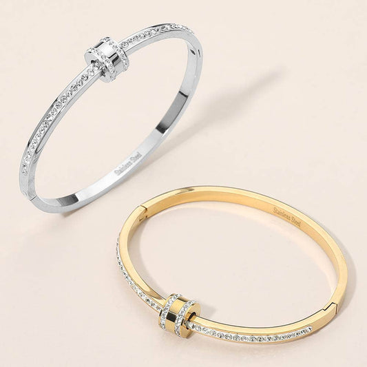 Stainless Steel CZ Pave Hinged Bangle Bracelet