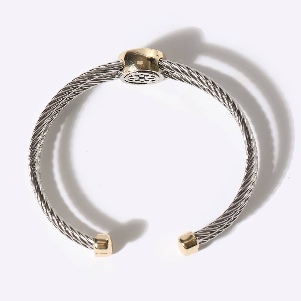 Cross Detail Twisted Double Wire Cuff Bangle Bracelet