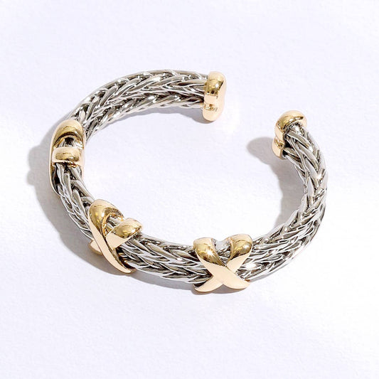 Braided Two Row Two Toned Bangle Bracelet