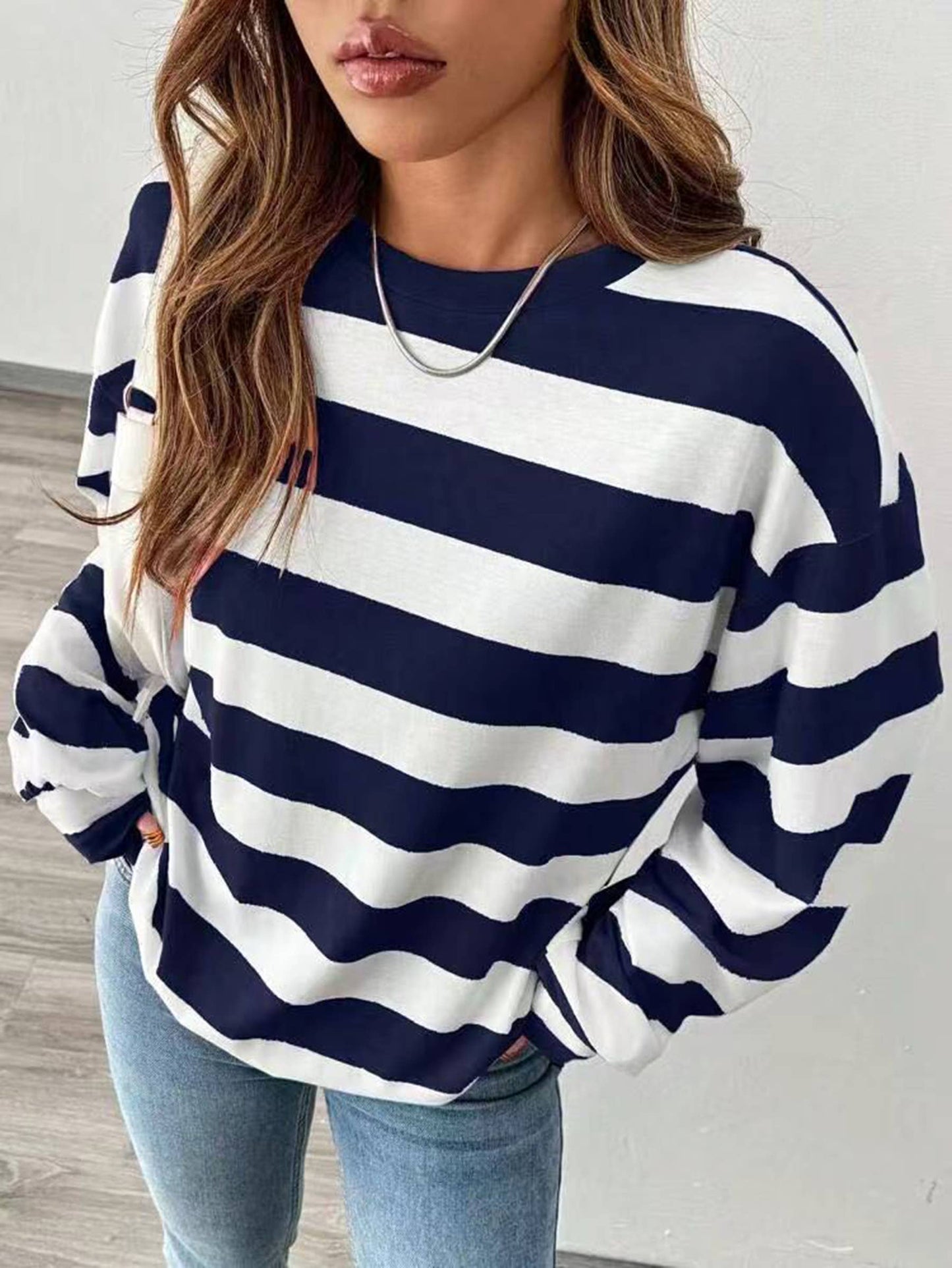 Loose Striped Long Sleeved Top