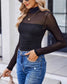 Mesh Sheer Half-Neck Plain Sexy Top