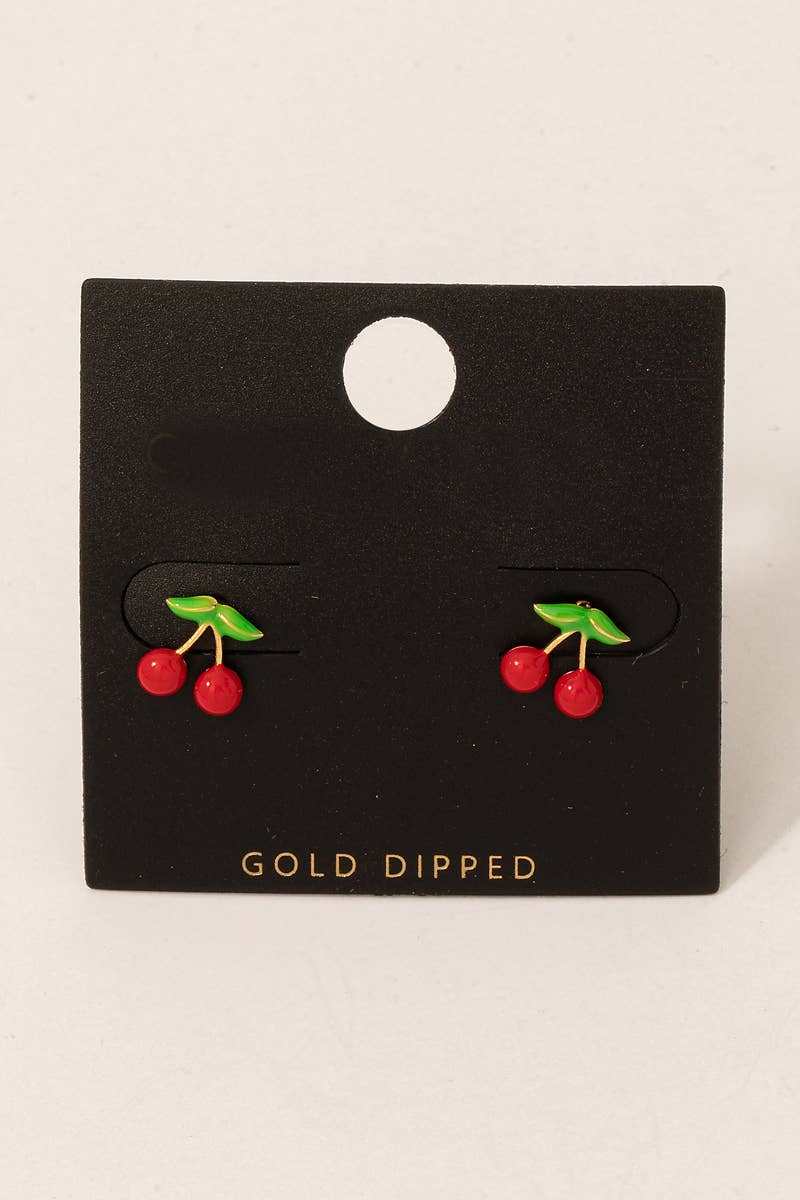 Gold Dipped Mini Cherry Stud Earrings