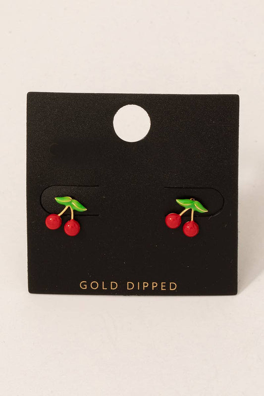 Gold Dipped Mini Cherry Stud Earrings