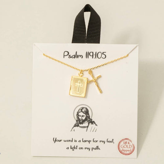 Crucifix And Bible Locket Pendant Necklace