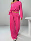 Off Shoulder Knitted Short Sleeved Long Pants Set