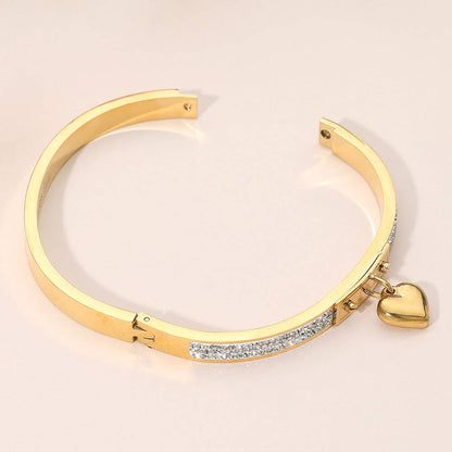 Heart Stone Paved Hinged Bangle Bracelet