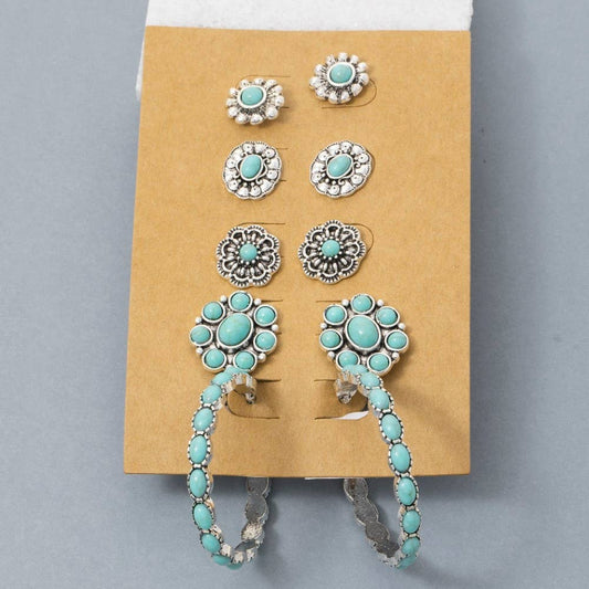 Turquoise Stone Assorted  Earrings Set