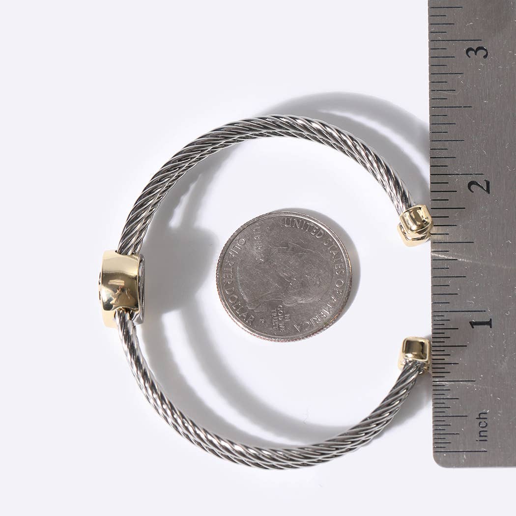 Cross Detail Twisted Double Wire Cuff Bangle Bracelet